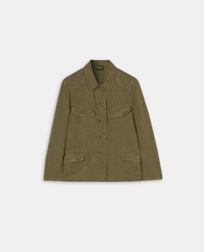 Single-breasted garment-dyed linen jacket