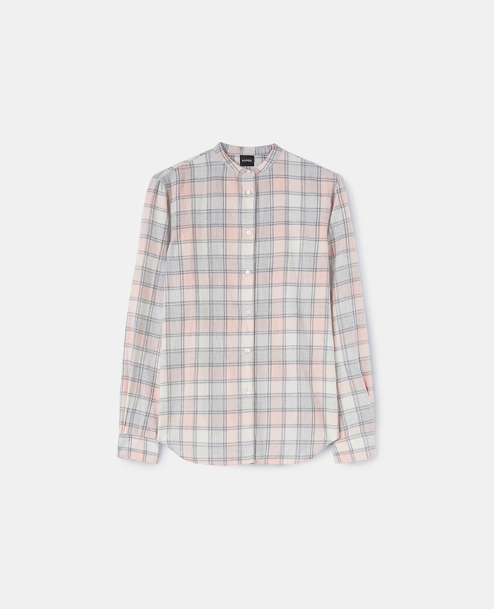 Mandarin collar shirt in flannel